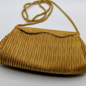 Vintage Gold Plated Taffeta Evening Bag with Round Mirror